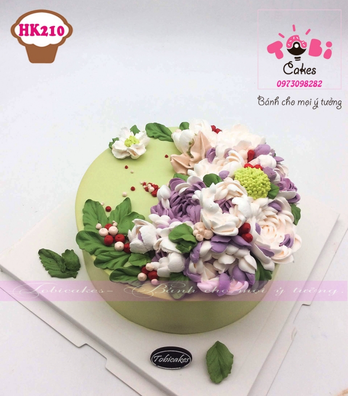 [HK210] BÁNH SINH NHẬT TRANG TRÍ HOA KEM PHONG CÁCH
