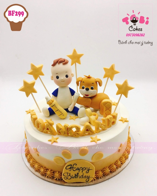 [BF299] BÁNH SINH NHẬT TẠO HÌNH CHÚ CẬU BÉ VÀ CÚN CON