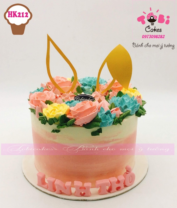 [HK212] BÁNH SINH NHẬT BẮT HOA KEM TRANG TRÍ TAI THỎ