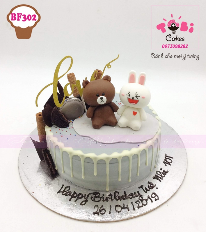 [BF302] BÁNH SINH NHẬT TẠO HÌNH GẤU BROWN VÀ THỎ CONY TRANG TRÍ KIỂU ÂU