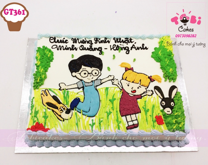 [GT361] BÁNH SINH NHẬT VẼ HÌNH BÉ TRAI BÉ GÁI