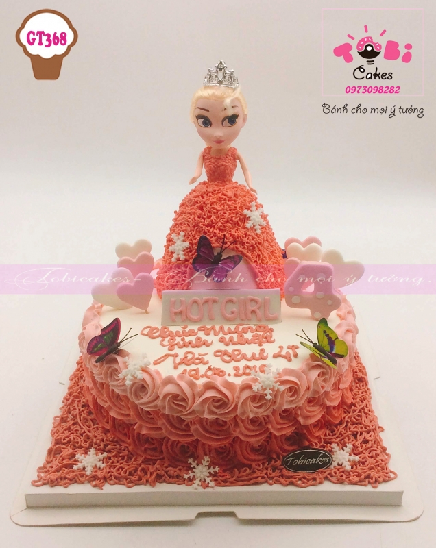 [GT368] BÁNH SINH NHẬT TRANG TRÍ BÚP BÊ ELSA VÁY HỒNG DÀNH CHO BÉ GÁI