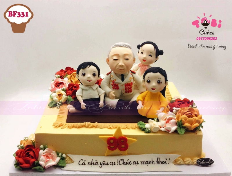 [BF331] BÁNH SINH NHẬT TẠO HÌNH CỤ ÔNG VÀ CÁC CHẮT TRANH TRÍ HOA KEM