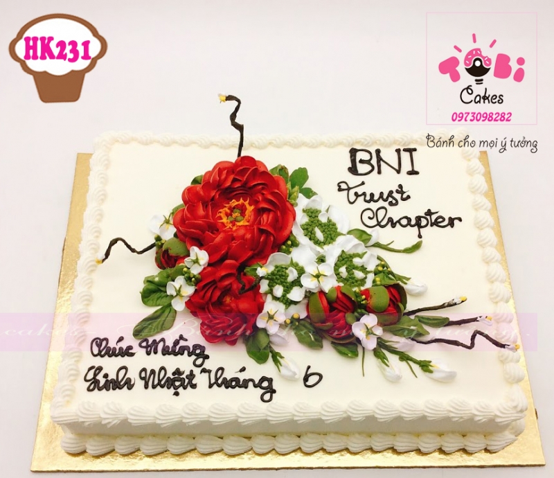 [HK231] BÁNH SINH NHẬT TRANG TRÍ HOA KEM ĐỘC ĐÁO DÀNH TẶNG TỔ CHỨC CÔNG TY