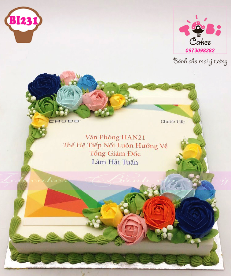 [BI231] BÁNH SINH NHẬT IN ẢNH TRANG TRÍ HOA KEM DÀNH TẶNG SINH NHẬT SẾP