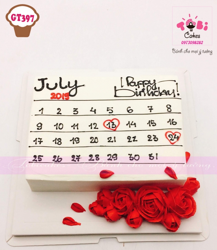 [GT397] BÁNH SINH NHẬT TRANG TRÍ HOA KEM VÀ VẼ HÌNH TỜ LỊCH NGÀY KỶ NIỆM