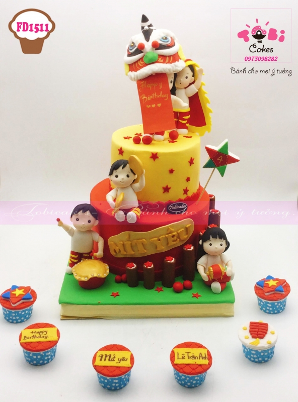 [FD1511] BÁNH SINH NHẬT TẠO HÌNH ĐỘC ĐÁO CHỦ ĐỀ CÁC BẠN NHỎ MÚA LÂN