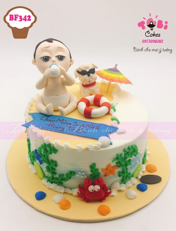 [BF342] BÁNH SINH NHẬT TẠO HÌNH BABY BOSS CHƠI Ở BÃI BIỂN