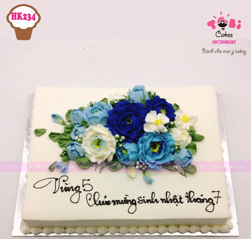 [HK234] BÁNH SINH NHẬT TRANG TRÍ HOA KEM TONE MÀU XANH