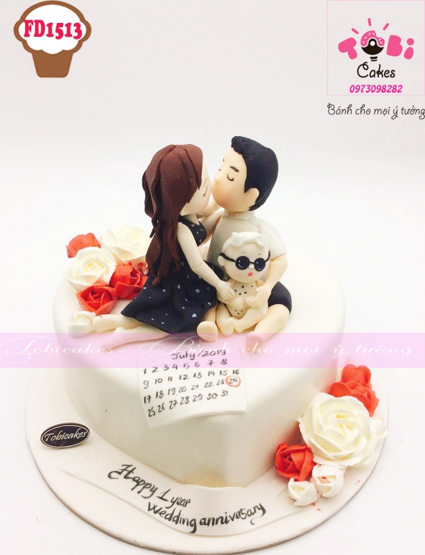 [FD1513] BÁNH SINH NHẬT CHỦ ĐỀ GIA ĐÌNH TẠO HÌNH BÔ MẸ ÔM EM BÉ HÔN NHAU