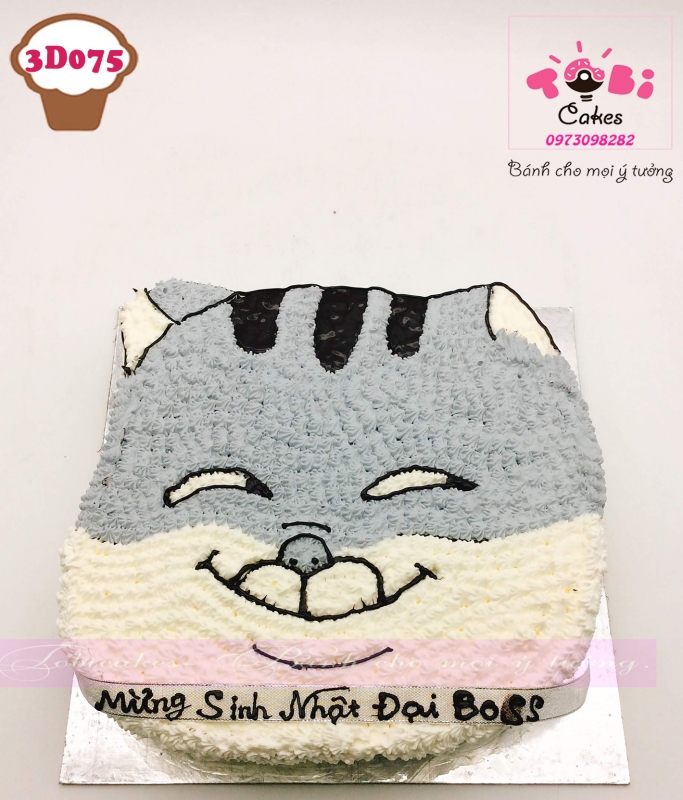 [3D075] BÁNH SINH NHẬT GATO VẼ HÌNH CHÚ MÈO LÉM LỈNH