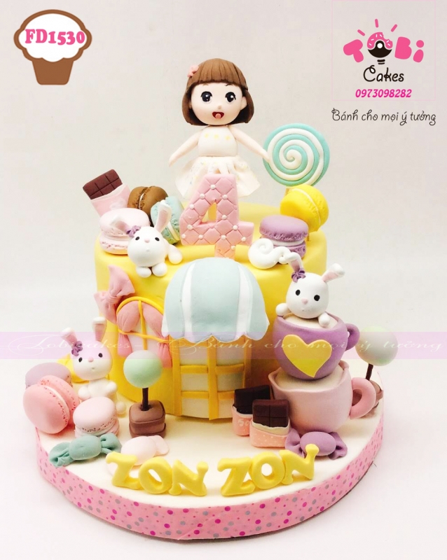 [FD1530] BÁNH SINH NHẬT TẠO HÌNH CHỦ ĐỀ THỎ VÀ KẸO NGOT DÀNH CHO BÉ GÁI