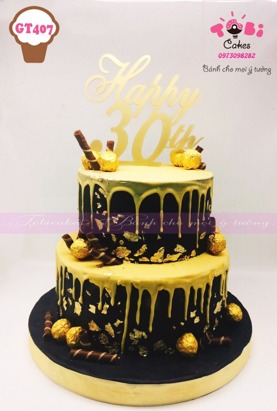 [GT407] BÁNH SINH NHẬT KEM BƠ CAO CẤP TRANG TRÍ KẸO SOCOLA CẮM CHỮ GOLD DÀNH TẶNG SẾP