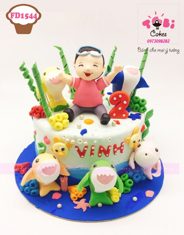 [FD1544] BÁNH SINH NHẬT TẠO HÌNH BÉ TRAI VÀ CÁC NHÂN VẬT BABY SHARK