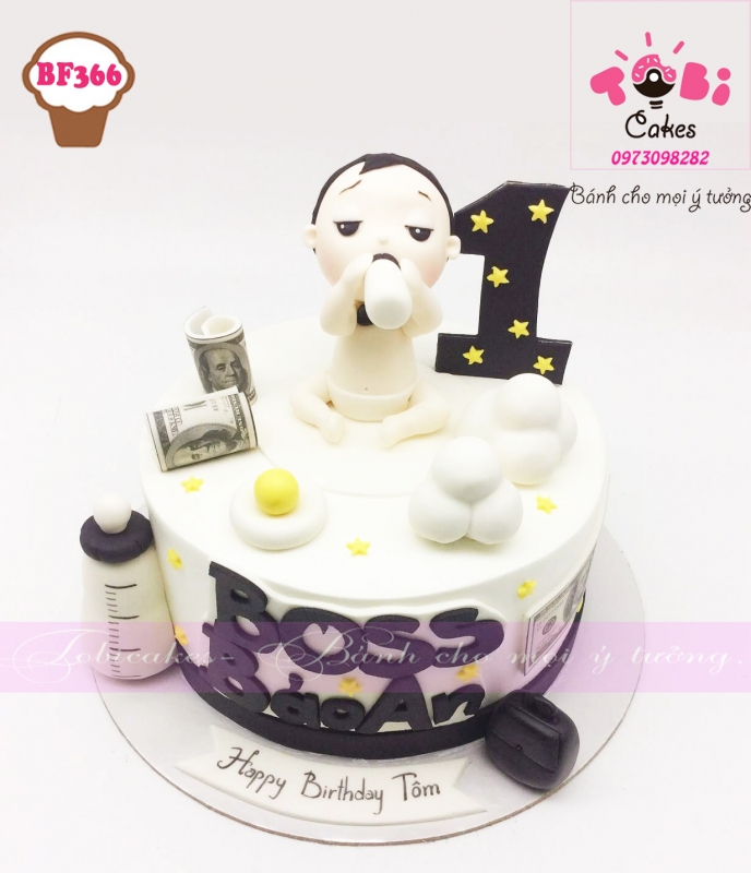 [BF366] BÁNH SINH NHẬT TẠO HÌNH BÉ TRAI BABY BOSS TONE ĐEN TRẮNG