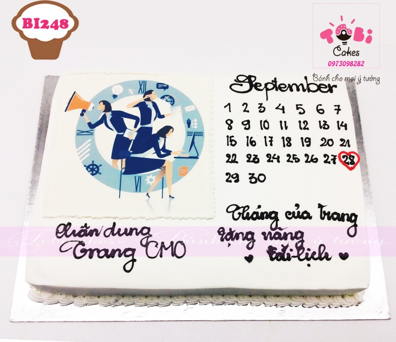 [BI248] BÁNH SINH NHẬT IN ẢNH TRANG TRÍ HOA KEM CHỦ ĐỀ LỊCH THÁNG 10