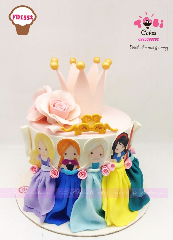 [FD1552] BANH SINH NHẬT TRANG TRÍ CHỦ ĐỀ CÁC NÀNG CÔNG CHÚA VÀ VƯƠNG MIỆN