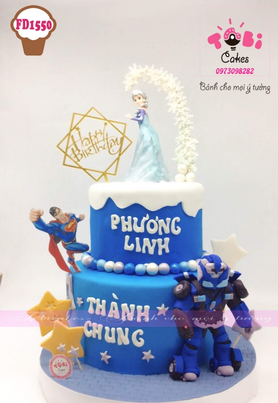 [FD1550] BÁNH SINH NHẬT TẠO HÌNH ROBOT CHO BÉ TRAI VÀ TRANG TRÍ CHỦ ĐỀ ELSA DÀNH CHO BÉ GÁI