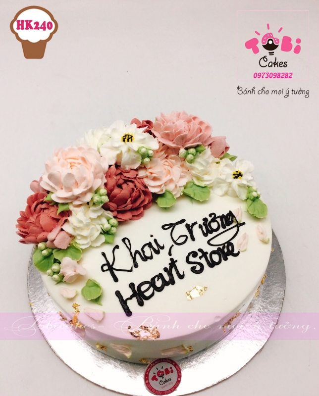 [HK240] BÁNH SINH NHẬT TRANG TRÍ HOA KEM