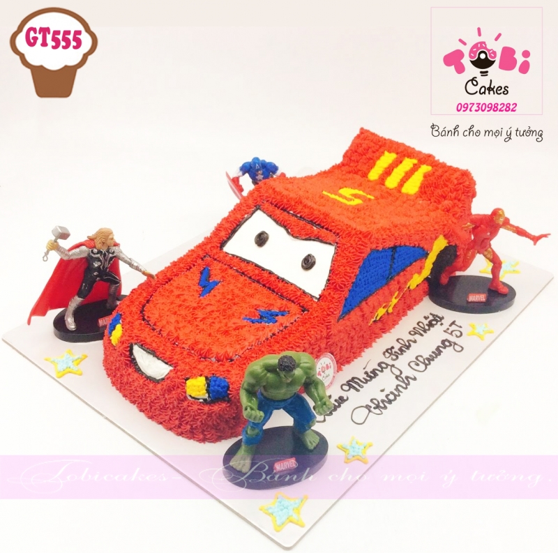 [GT555] BÁNH SINH NHẬT TỈA HÌNH Ô TÔ MC QUEEN VF TRANG TRÍ HÌNH CÁC SIÊU ANH HÙNG XUNG QUANH