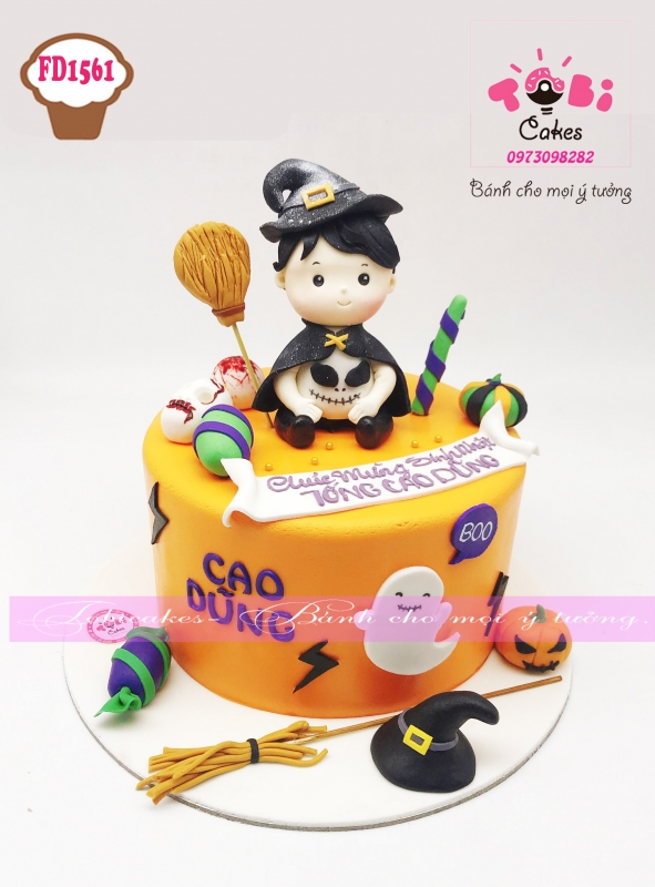 [FD1561] BÁNH SINH NHẬT TẠO HÌNH EM BÉ MẶC BỘ ĐỒ PHÙ THỦY NHỎ CHỦ ĐỀ MA THUẬT HALLOWEEN