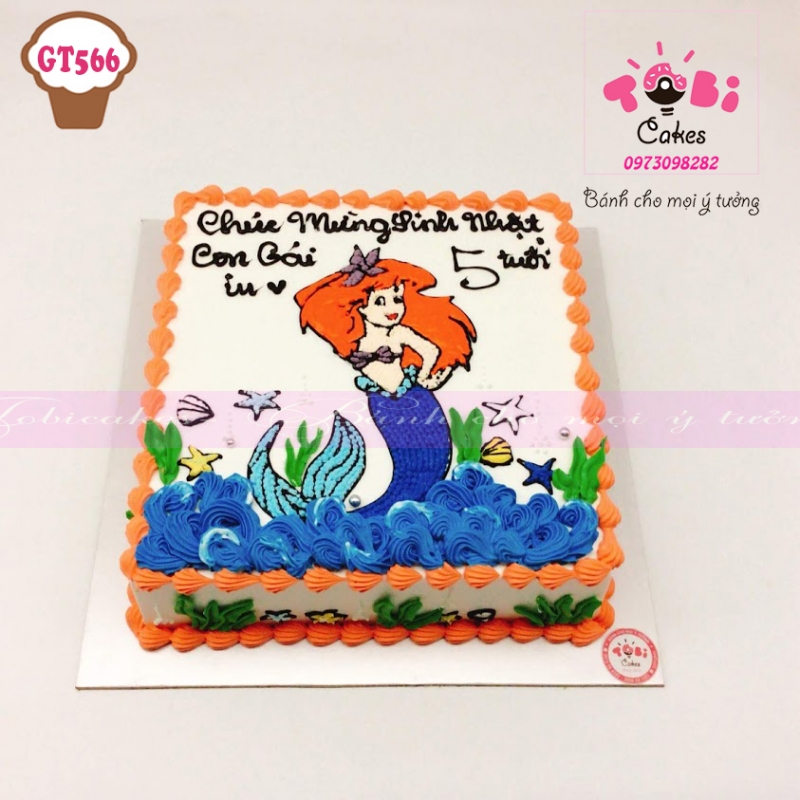 [GT566] BÁNH SINH NHẬT VẼ HÌNH NÀNG TIÊN CÁ TRANG TRÍ CHỦ ĐỀ BIỂN