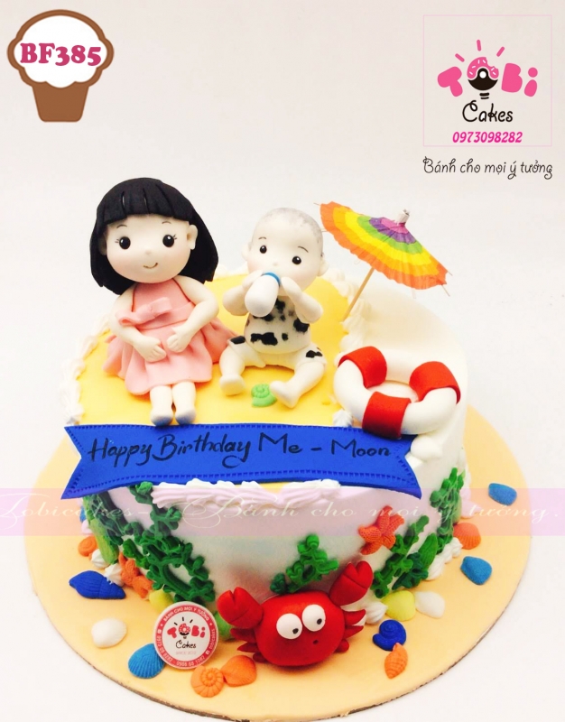 [BF385] BÁNH SINH NHẬT TẠO HÌNH FONDANT CHỊ GÁI VÀ EM TRAI THEO ẢNH YÊU CẦU KHÁCH HÀNG