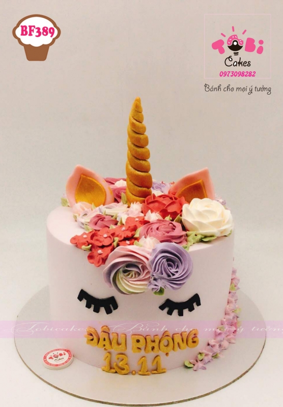 [BF389] BÁNH SINH NHẬT TRANG TRÍ HOA KEM UNICORN DÀNH CHO BÉ GÁI