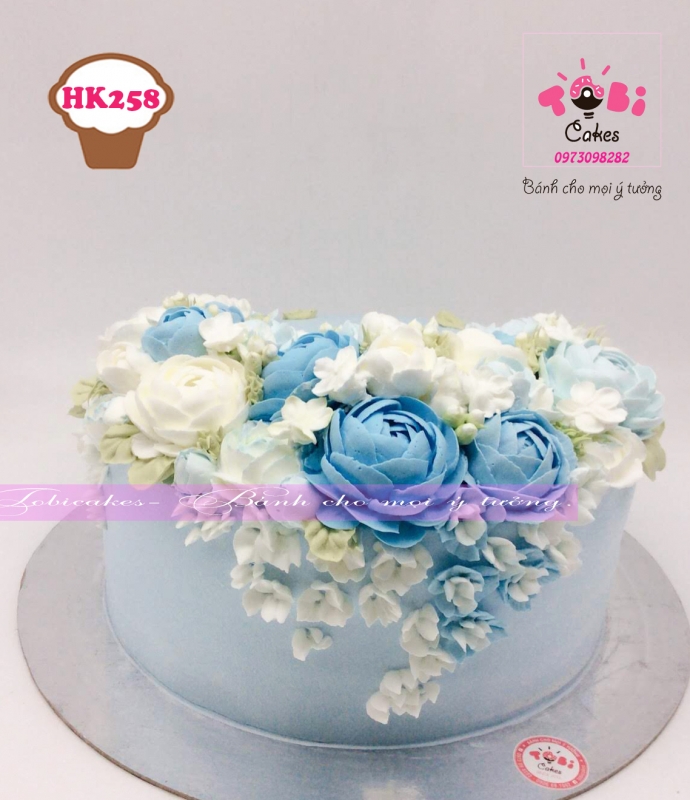 [HK258] BÁNH SINH NHẬT TRANG TRÍ HOA KEM TONE XANH DƯƠNG