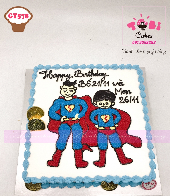 [GT578] BÁNH SINH NHẬT VẼ HÌNH TRANG TRÍ KẸO SOCOLA HÌNH BỐ CON SUPERMAN