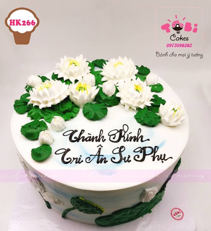 [HK266] BÁNH GATO KEM TƯƠI TRANG TRÍ HOA SEN VẼ THÀNH BÁNH CHỦ ĐỀ HOA SEN