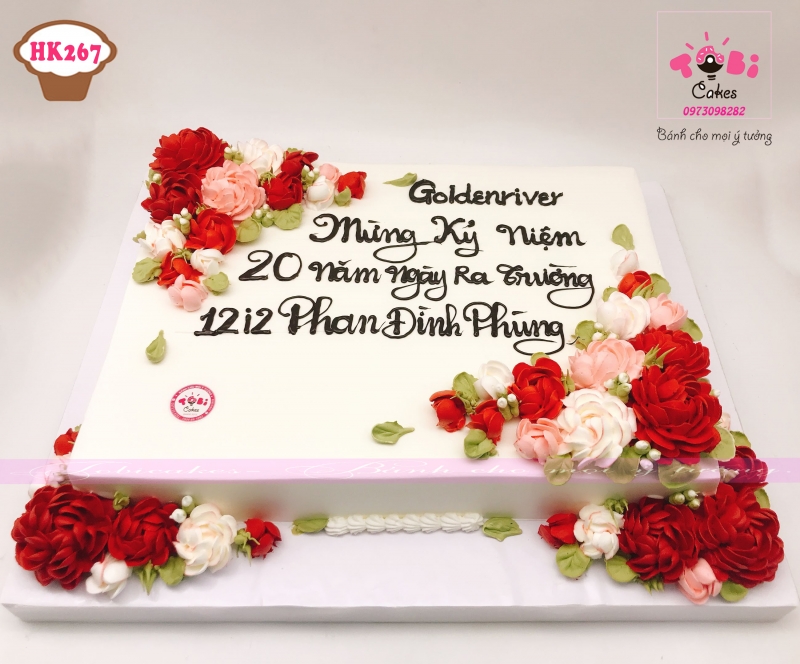 [HK267] BÁNH SINH NHẬT HOA KEM TRANG TRÍ HOA MÀU ĐỎ