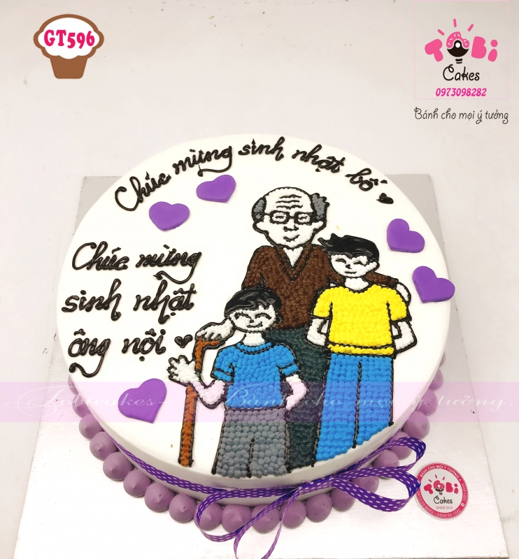 [GT596] BÁNH SINH NHẬT VẼ HÌNH ÔNG VÀ CÁC CHÁU MỪNG SINH NHẬT ỒNG