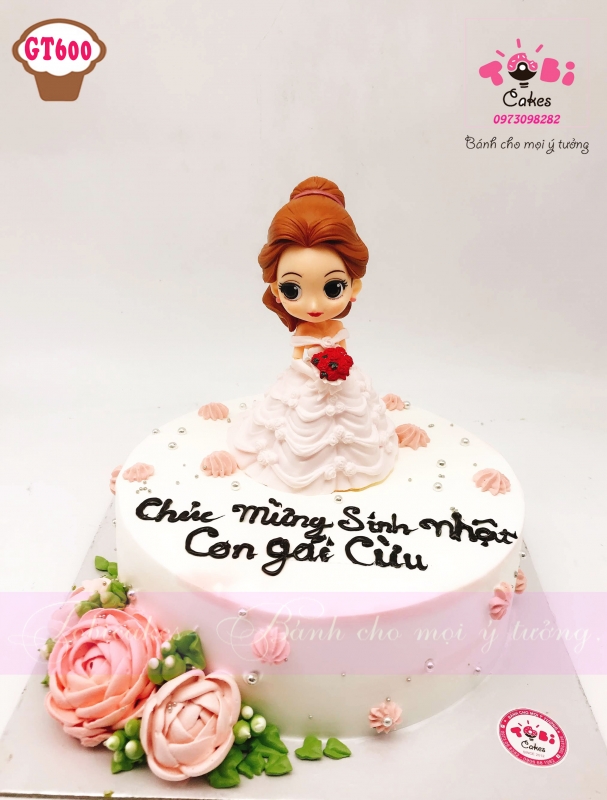 [GT600] BÁNH SINH NHẬT TRANG TRÍ CÔNG CHÚA BÚP BÊ ĐỒ CHƠI VÀ HOA KEM THEO TONE MÀU