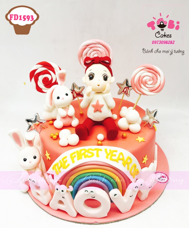 [FD1593] BÁNH SINH NHẬT TẠO HÌNH EM BÉ GÁI THEO YÊU CẦU TONE MÀU SẮC SẶC SỠ
