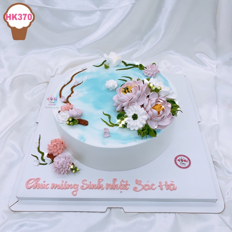 HK370 - BÁNH GATO HOA KEM TÔNG TÍM TRẮNG
