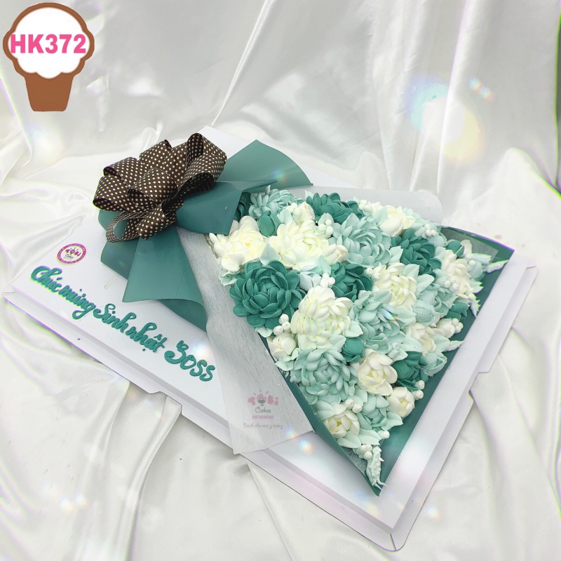 HK372 - BÁNH SINH NHẬT HÌNH BÓ HOA TONE XANH GHI TẶNG MẸ, TẶNG VỢ