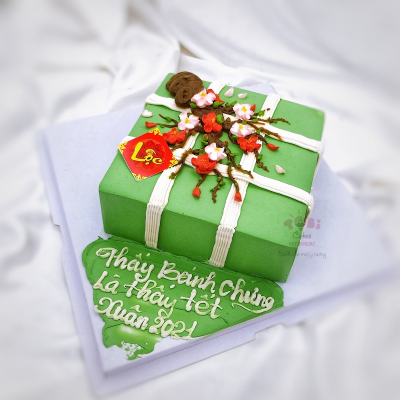 BÁNH GATO HÌNH CHIẾC BÁNH CHƯNG XANH