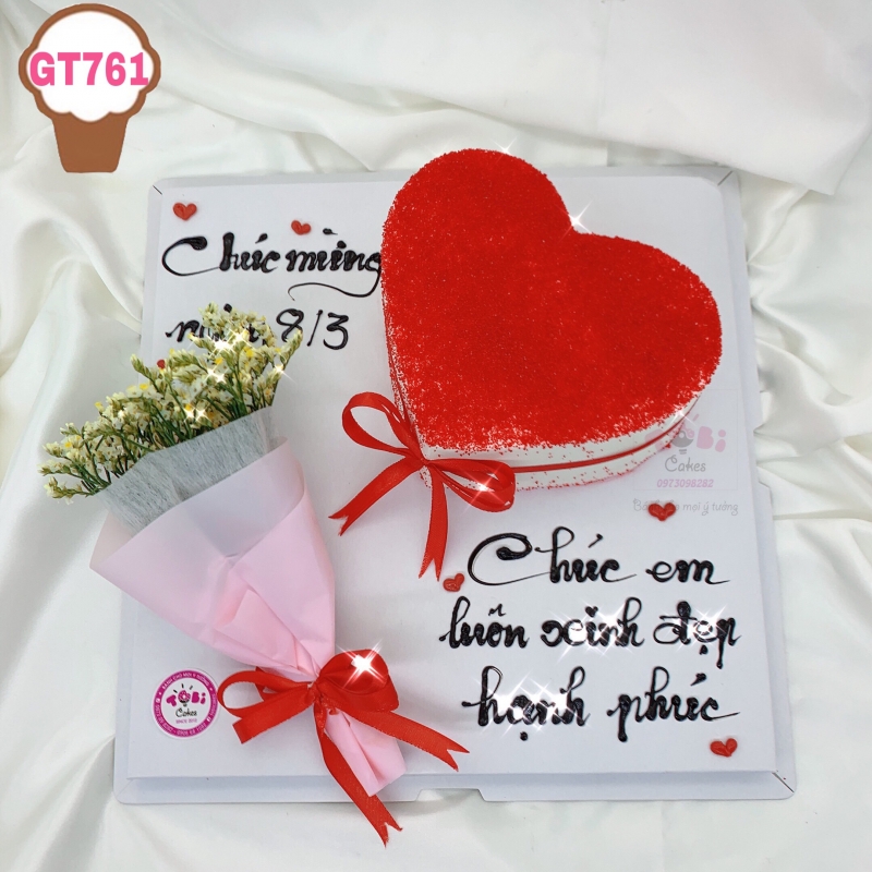 GT761 - BÁNH GATO HÌNH TRÁI TIM CHỦ ĐỀ MỪNG NGÀY 8 THÁNG 3