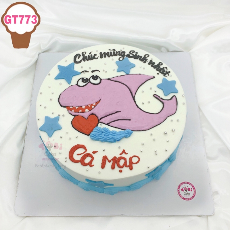 GT773 - BÁNH SINH NHẬT VẼ HÌNH CÁ MẬP BABY SHARK DÀNH CHO CÁC BÉ