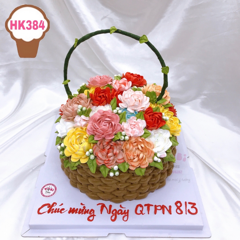 HK384 - BÁNH GATO GIỎ HOA TẶNG MẸ, TẶNG VỢ, TẶNG SẾP