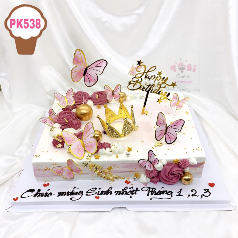 PK538 - BÁNH SINH NHẬT BƯƠM BƯỚM TONE TÍM CÔNG CHÚA DÀNH CHO CÁC BÉ GÁI