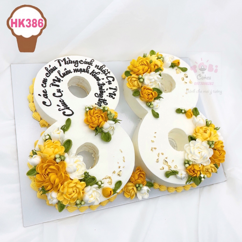 HK386 - BÁNH GATO SỐ TRANG TRÍ HOA KEM DÀNH TẶNG NGÀY ĐẶC BIỆT, SỐ TUỔI MỪNG THỌ