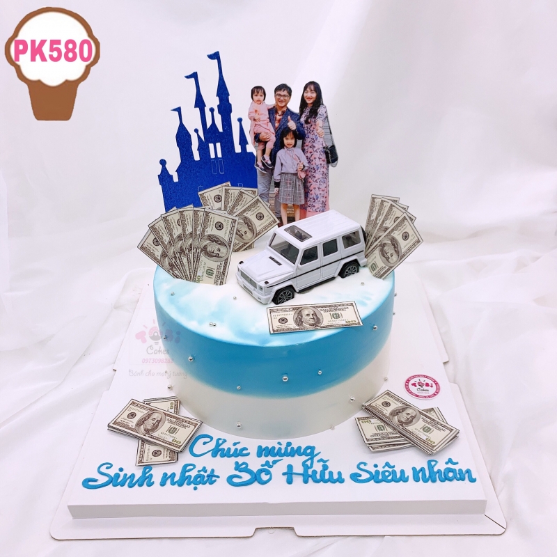 PK580 - BÁNH SINH NHẬT CÓ NHÀ LẦU XE HƠI VÀ NHIỀU TIỀN ĐÔ TẶNG BỐ YÊU