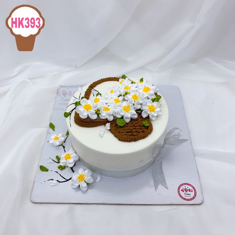 HK393 - BÁNH GATO TRANG TRÍ GIỎ HOA CÚC HỌA MI ẤN TƯỢNG