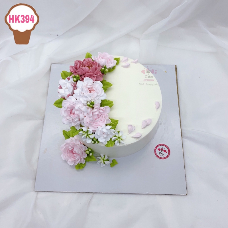 HK394 - BÁNH GATO HOA KEM TONE HỒNG TÍM NHẠT NHẸ NHÀNG ẤN TƯỢNG