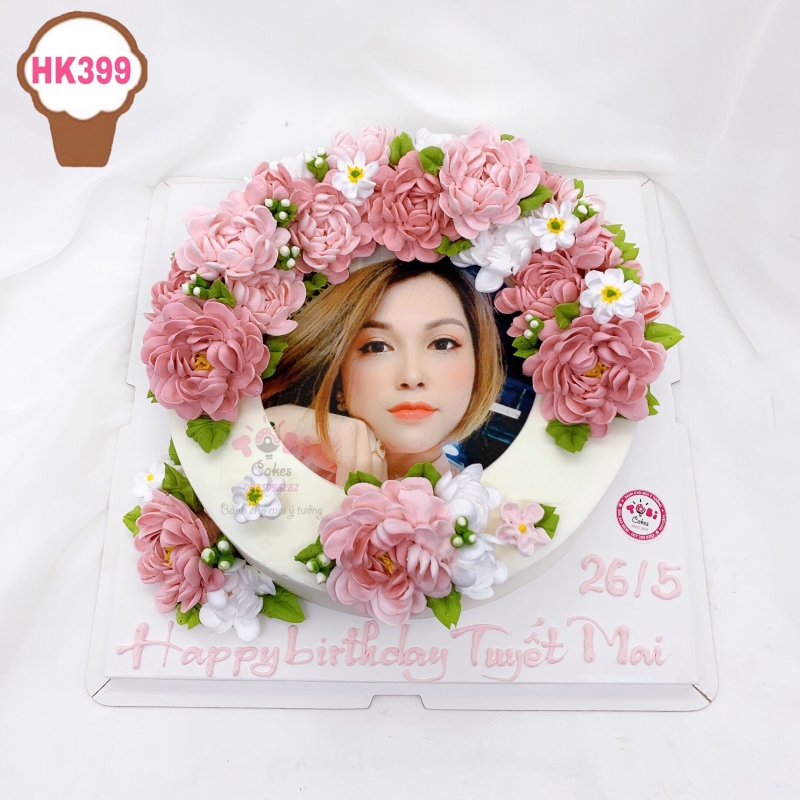 HK399 - BÁNH GATO HOA KEM IN ẢNH TONE HỒNG NHẠT XINH XẮN