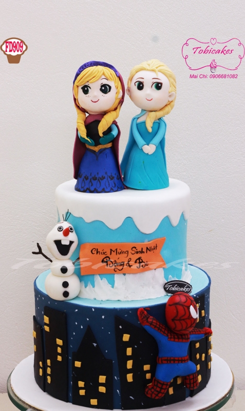 BÁNH SINH NHẬT TẠO HÌNH ANNA ELSA VÀ NGƯỜI NHỆN