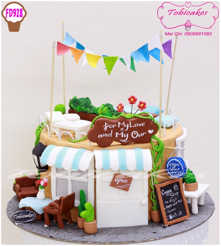BÁNH SINH NHẬT TẠO HÌNH QUÁN CAFE DỄ THƯƠNG