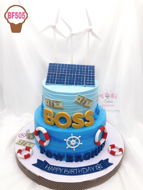 BF505 - BÁNH GATO 2 TẦNG TẶNG SINH NHẬT SẾP, BOSS CÔNG TY PIN MẶT TRỜI VÀ CỐI XAY GIÓ ĐẦY ẤN TƯỢNG